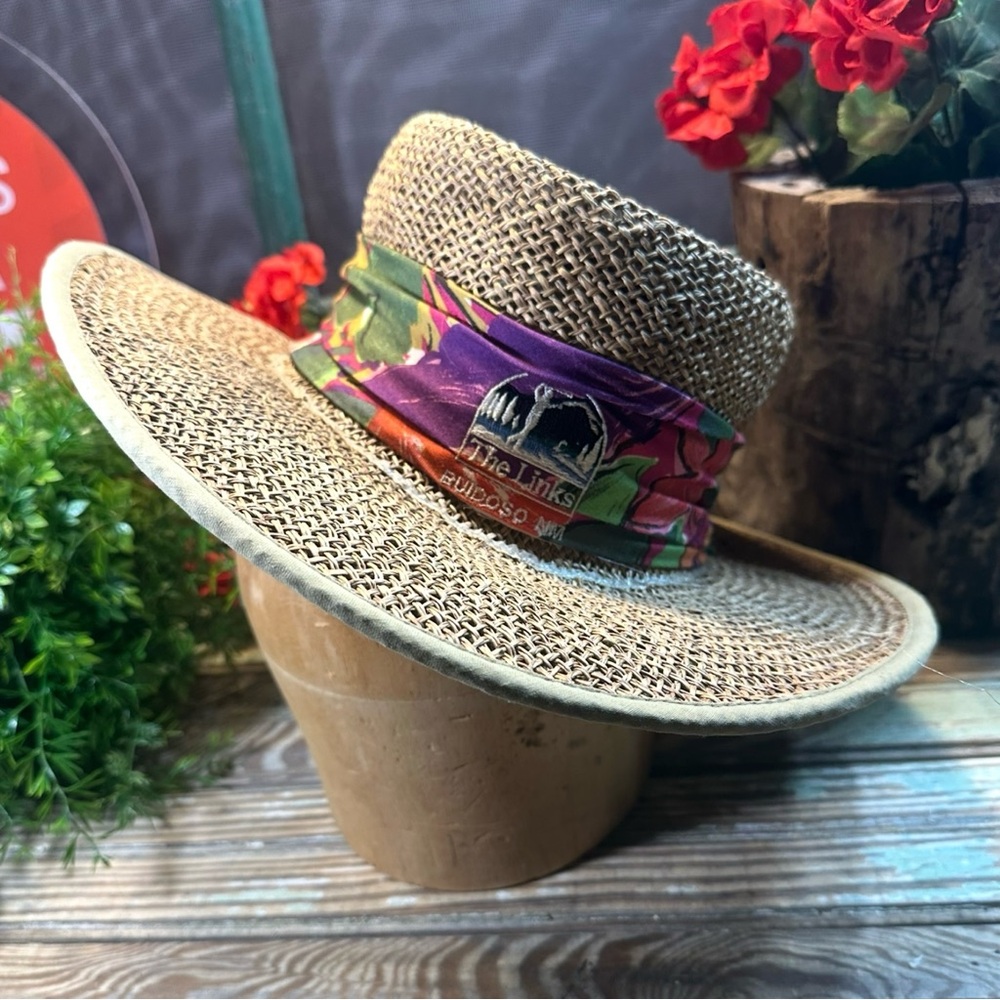 Vintage Jhat The Links Ruidoso NM Straw Golf Sun Hat Lined Wide Brim. Size S.